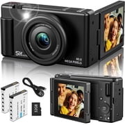 5K Digital Camera for Photography, 80MP Vlogging Camera with 18X Zoom, 270  Flip Screen, 5-Axis Anti-Shake, 32GB SD Card & 2 Batteries