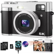 كاميرا رقمية 5K للتصوير الفوتوغرافي WiFi Autofocus 48MP Vlogging Camera لـ Youtube تكبير رقمي 16X مع كاميرات أمامية وخلفية مع بطاقة SD بسعة 32 جيجابايت
