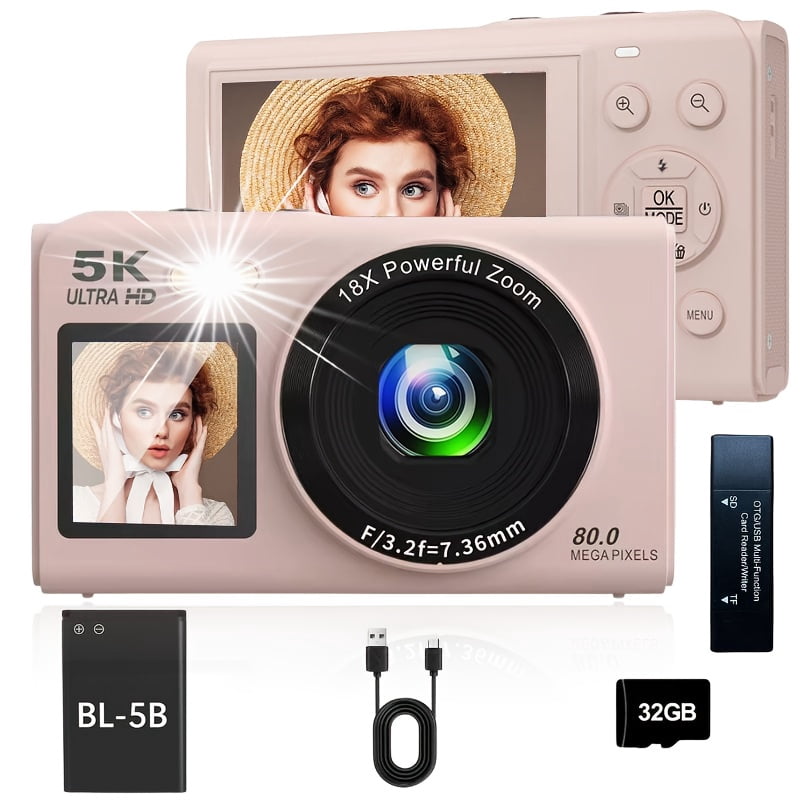 Dual Screen 5K Digital Camera, 18x Zoom, WiFi Vlogging Camera with