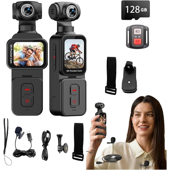 5K Handheld Vlogging Camera,WiFi Pocket Action Camera with stabilization,270° auto-Rotating Wide-Angle,Rotating Touchscreen WiFi face Recognition,for Traval,YouTube Camcorder and vlogging (128gb)