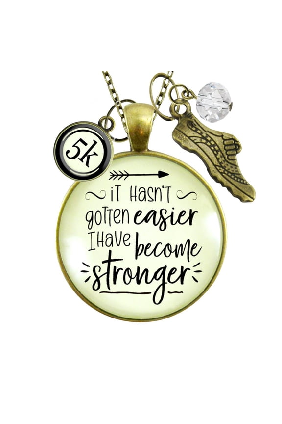 5K Marathon Runner Gutsy Goodness Bronze Metal Necklace Hasn't Gotten Easier Female Adult
