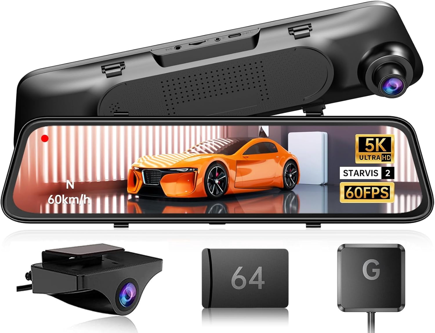 5K Mirror Dash Cam with 60fps WDR Backup Camera,12" Rear View Mirror ...