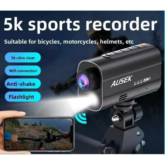 5K Motorcycle Helmet Camera with WiFi, EIS Anti-Shake, Flashlight, Night Vision, Waterproof Action Cam, 128G Memory Support