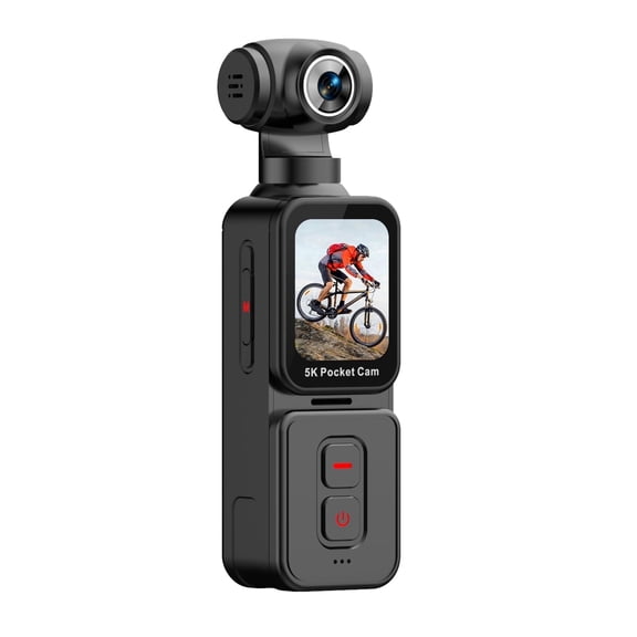 5K Pocket Vlogging Camera with Auto-Rotating 270 Lens, Face Detection, 90 Flip Touch Screen, External Mic & Remote Control, Portable Body Camera for Content Creation