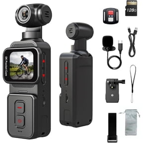 5K Pocket Vlogging Camera Body Camera with Microphone, 5K/20FPS and 4K/60FPS, 1.69'' Touchscreen, 270 Rotating Lens, Face Tracking, Wi-Fi, 6-Axis Stabilization, for YouTube, Travel, Work (128GB)
