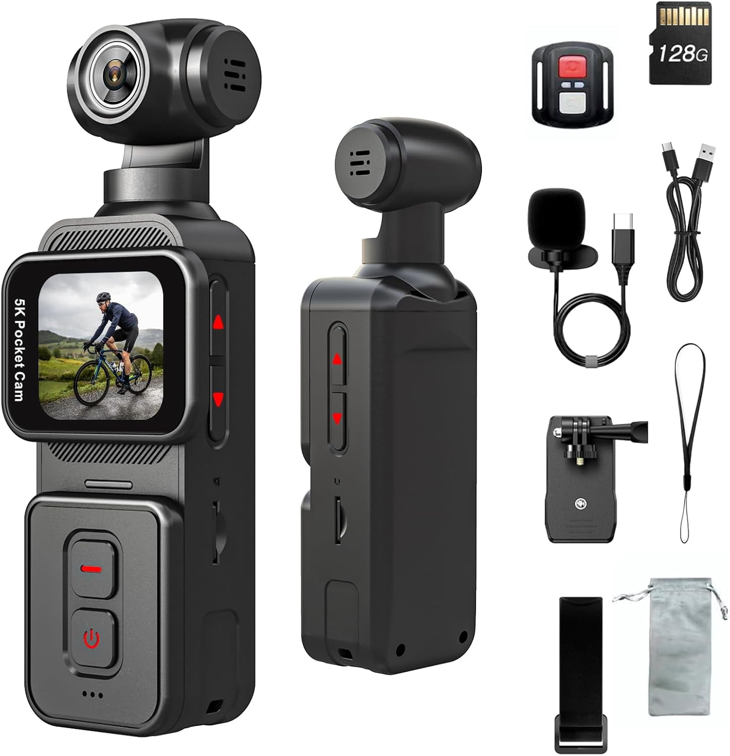 5K Pocket Vlogging Camera Body Camera with Microphone, 5K/20FPS and 4K ...