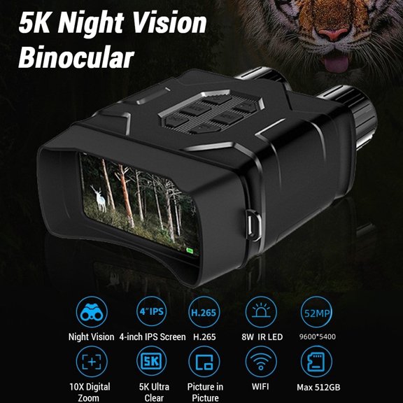 5K Ultra HD Night Vision Goggles with 4 Inch Large Screen 10X Digital Zoom Infrared WiFi Binoculars