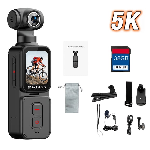 5K Ultra HD Vlog Camera: 270 Auto-Tracking, Wide-Angle Lens, 1.69" IPS Screen, Flip Rotation, 100 Min Record, 32GB Card for Photography & Daily Use