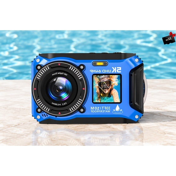 5K Underwater Camera, 33FT Waterproof Camera with Screen, 64MP Point and Shoot Camera for Snorkeling