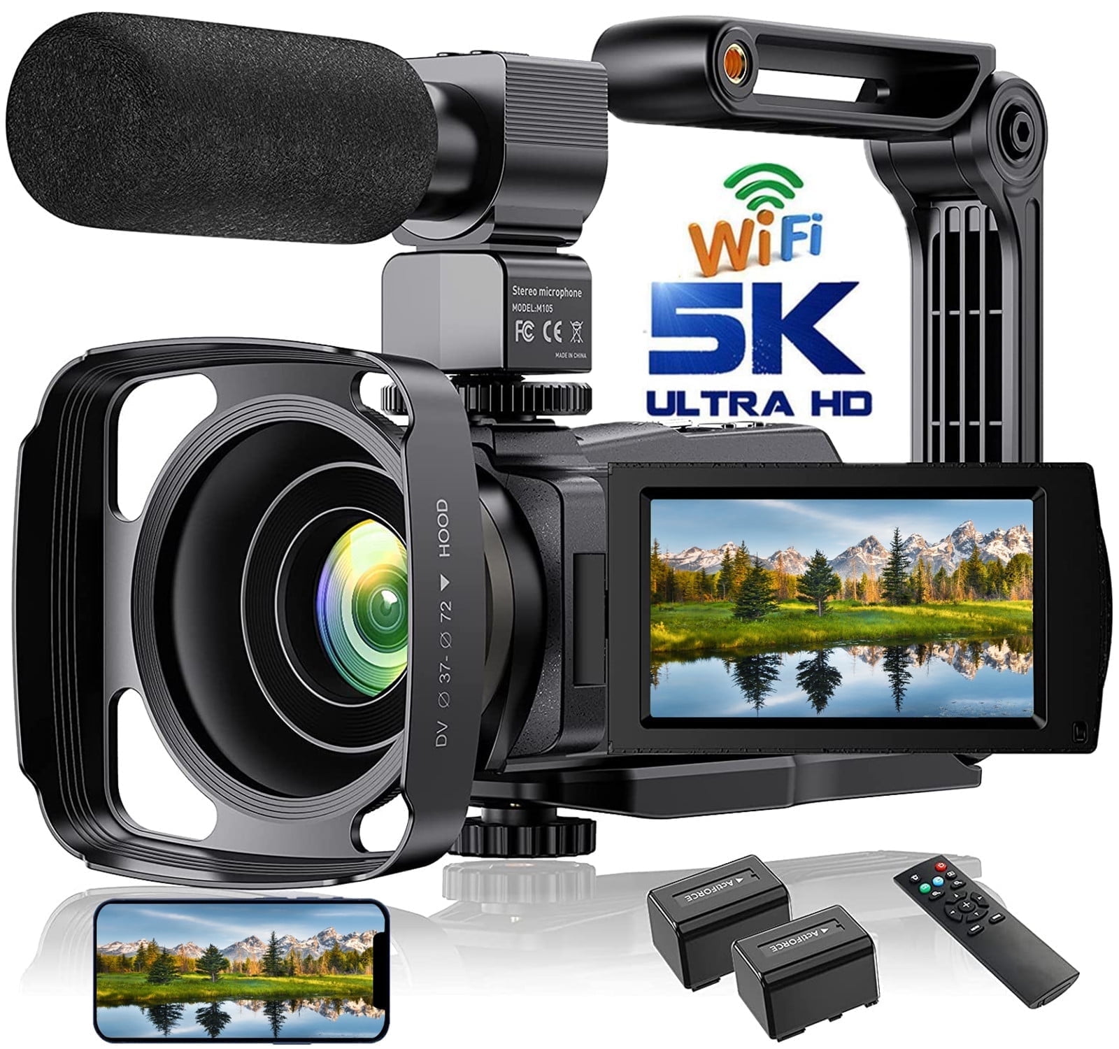 brewene 5K Video Camera 48MP UHD WiFi Night Vision 16X Digital