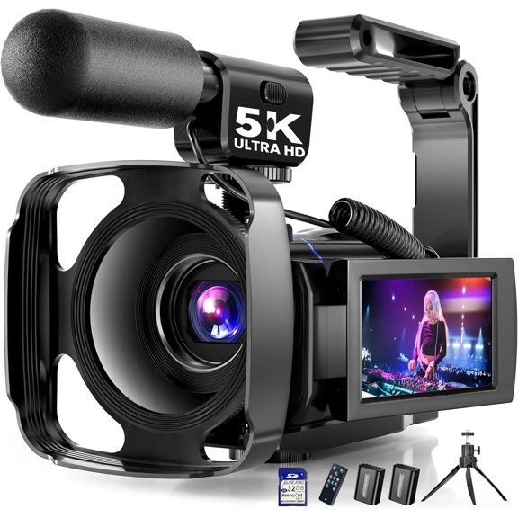 5K Video Camera Camcorder, UHD 64MP Vlogging Camera for YouTube with 3" 270? Rotatable Screen, Digital Camera with IR Night Vision, 16X Zoom/WiFi/Webcam//32GB Card/2 /Microphone