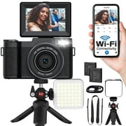 5K Vlogging Camera with WiFi 64MP 4K Digital Camera for Photography Vlog Camera with Flip Screen Video Camera for YouTube with Selfie Light, Mini Tripod, Batteries