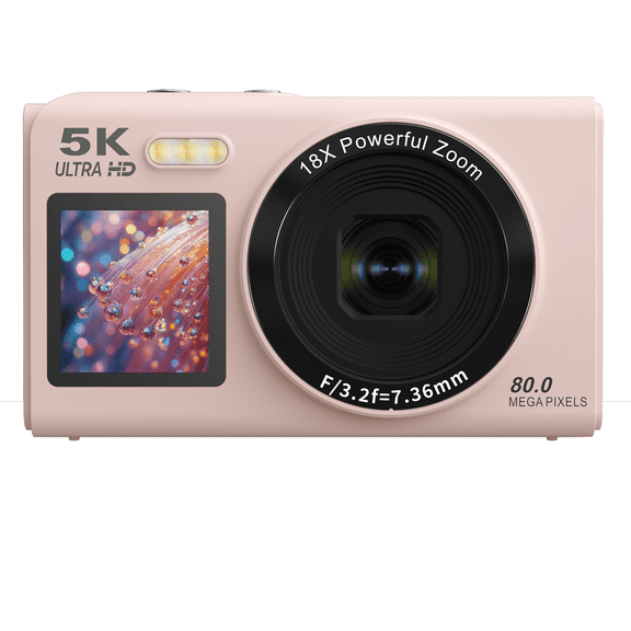 5K Vlogging Digital Camera, 1.54 Inch Double Sided Display WiFi Transfer with LED Fill Light 80MP Autofocus
