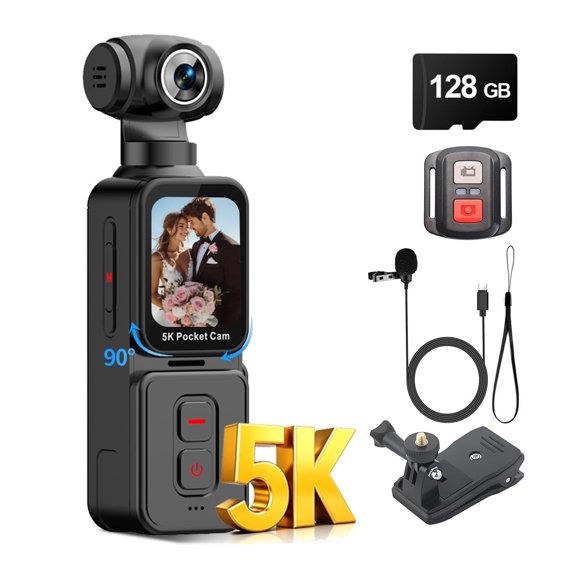 5K portable action camera, 128GB, handheld sports camera with image stabilization, rotatable touch screen with facial recognition, suitable for travel, sports, and vlogging
