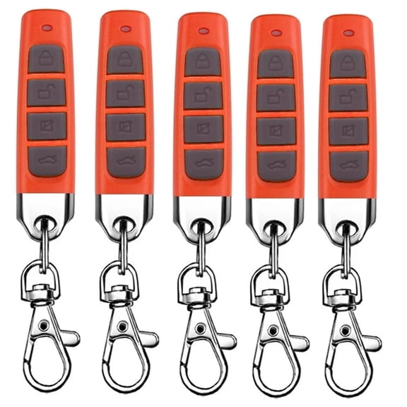 Universal 433MHz Cloning Remote Control 4 Buttons | Garage Door Opener, Electric Gate, Car Alarm Replacement Key Fob | 5 Pack-LOCK- Red-Gray