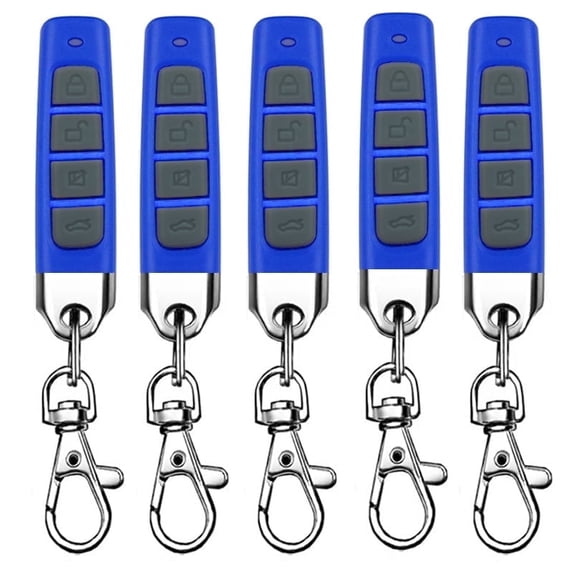 Universal 433MHz Cloning Remote Control 4 Buttons | Garage Door Opener, Electric Gate, Car Alarm Replacement Key Fob | 5 Pack-LOCK- Blue-Grey