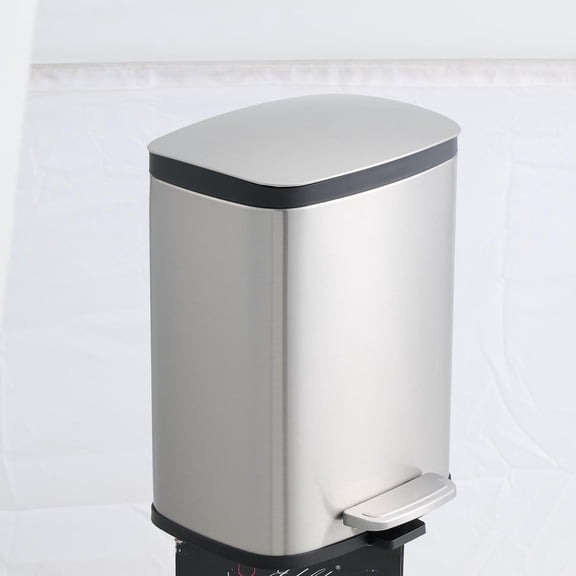 5L/1.32 Gallon Rectangular Step Trash Can, Stainless Steel Bathroom Garbage Can with Foot Pedal, Removable Inner Bucket & Side Handle, Soft Close Lid Small Trash Bin for Bathroom, Bedroom, Silver