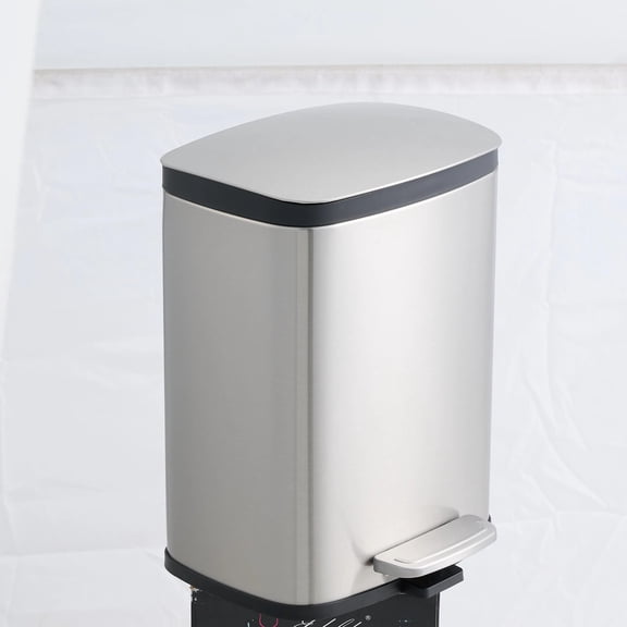 5L/1.32 Gallon Rectangular Step Trash Can, Stainless Steel Bathroom Garbage Can with Foot Pedal, Removable Inner Bucket and Side Handle, Soft Edge Lid Design for Bathroom, Bedroom, Office, Black