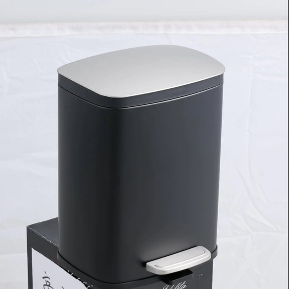 5L/1.32 Gallon Rectangular Step Trash Can, Stainless Steel Bathroom Garbage Can with Foot Pedal, Removable Inner Bucket and Side Handle, Soft Edge Lid Design for Bathroom, Bedroom, Office, Black