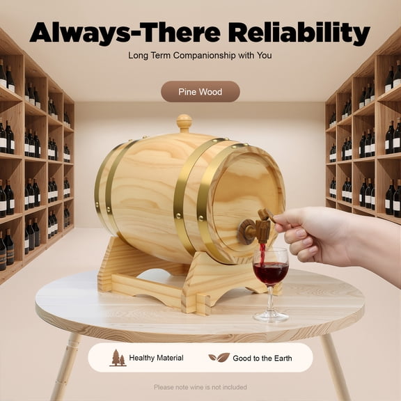 5L/1.32gal Oval Wine Barrel with Stand for Whiskey and Wine Pine Wood Log Color