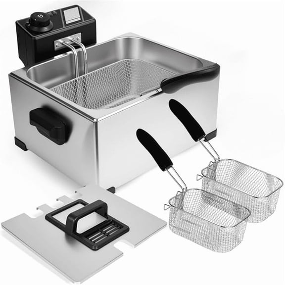 5L 1400W 3-Basket Electric Deep Fryers, Stainless Steel