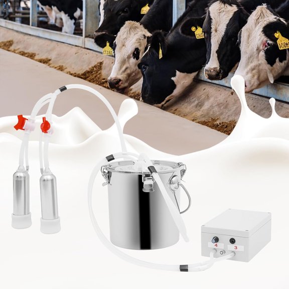 5L Automatic Cow & Goat Milking Machine Portable Milker Rechargeable Pulsation Vacuum Pump with Milk Bucket Brush and Milk Tube Brush