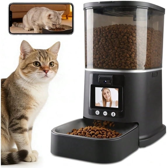 5L Automatic Pet Feeder with 3MP HD Camera, 5G WiFi, Two-Way Audio & Night Vision, Auto Dog Cat Food Dispenser with Storage Container for Multiple Pets