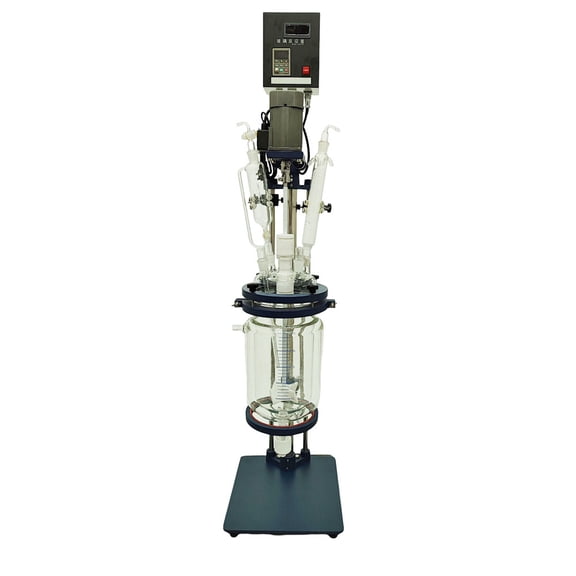 5L Double-Layer Jacketed Glass Reactor Chemical Lab Reaction Vessel with Digital Display and Support Frame 220V