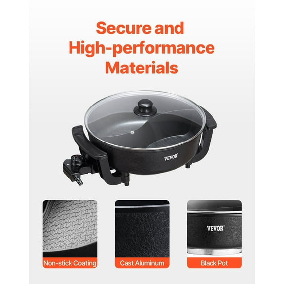 5L Electric Shabu Shabu Hot Pot with Divider, Non-Stick Interior, Large Capacity Cooking Pot for 6-10 Person Gatherings