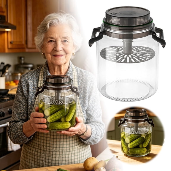 5L Glass Fermentation Jar with Cap Handle Silicone Seal Ring Airtight Large Container for Sauerkraut Pickle Fermenting Dry Food Home Kitchen Storage