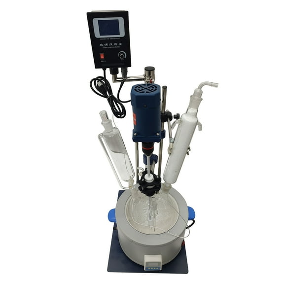 5L Jacketed Glass Reactor 110V Single-Layer Chemical Lab Reaction Vessel with Digital Display