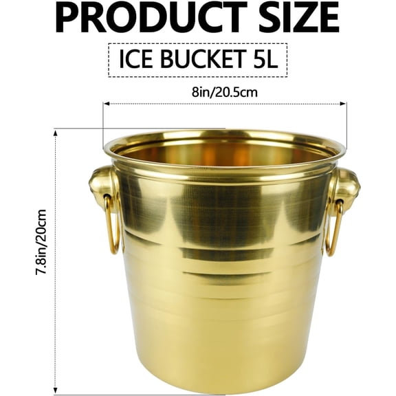 5L Metal Ice Buckets Insulated Ice Bucket Stainless Steel Ice Bucket Drink Cooler Wine Champagne Bucket for Home Restaurant Hotel PartyGold