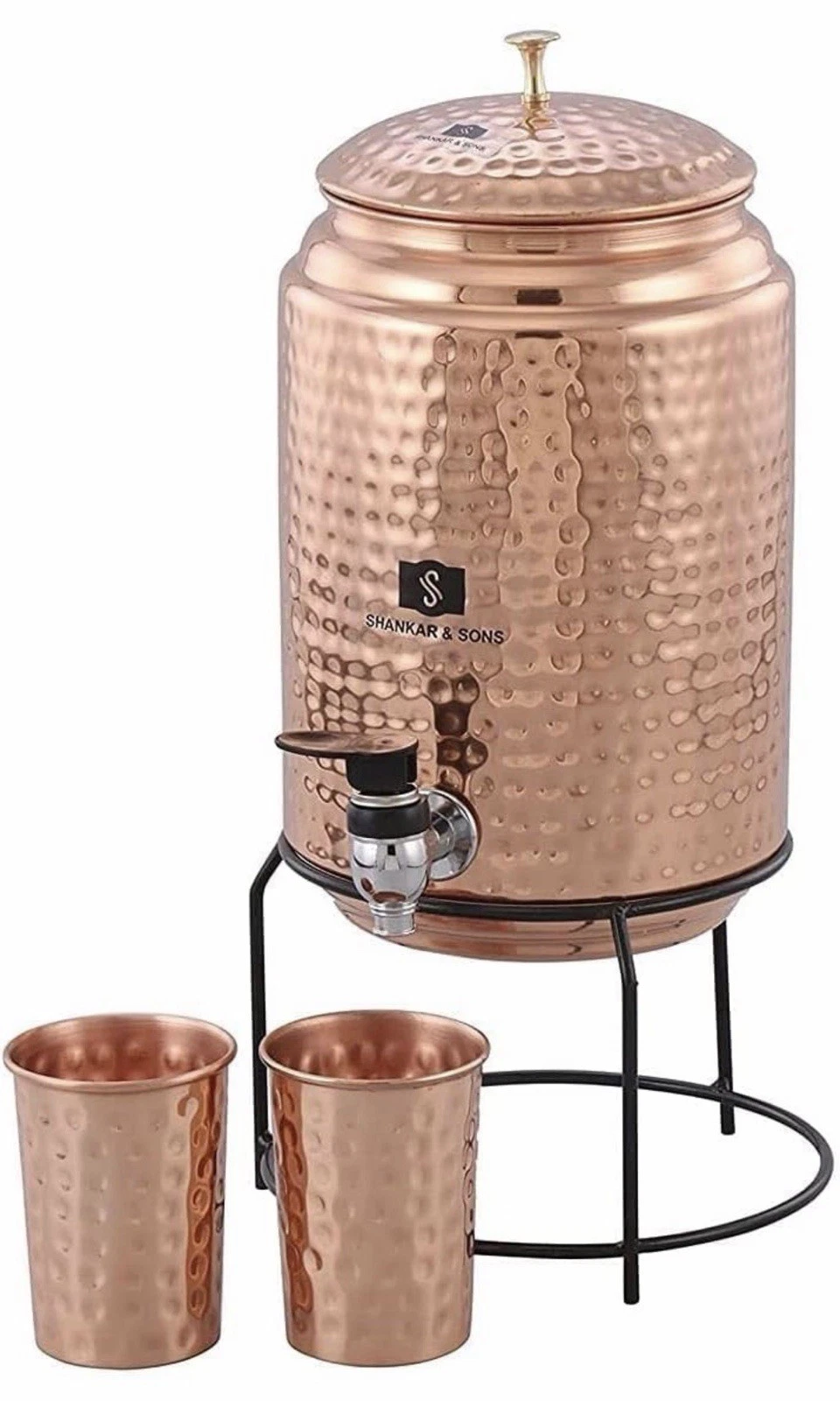 5L Pure Copper Water Dispenser with Stand & 2 Glasses | Ayurvedic Use