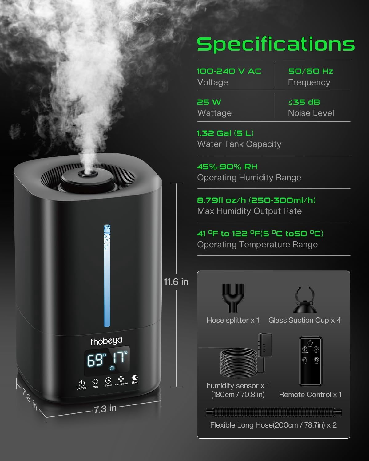 5L Reptile Humidifier Fogger with Timer and Remote Control for Amphibians