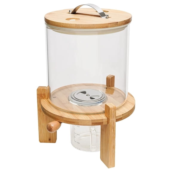 5L Rice Storage Container Dispenser with Cup & Base - Glass Grain Cereal Bean Flour Organizer with Lid - Kitchen Pantry Dry Food Container
