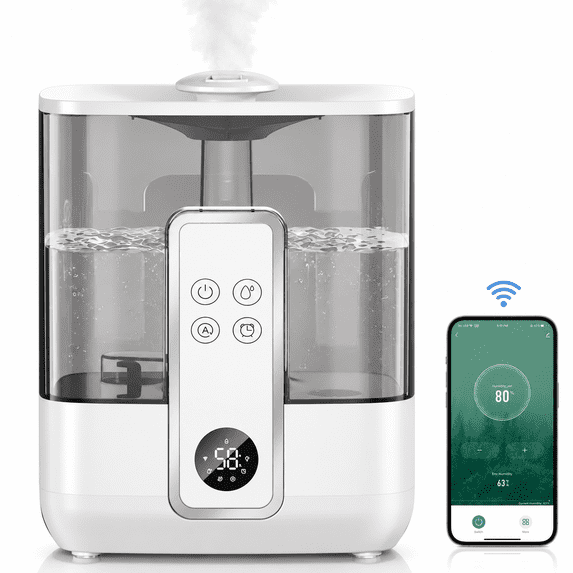 5L Smart Cool Mist Humidifier Top-Fill Humidifiers 50H Long Runtime Tuya App Control for Bedroom Home Office,White
