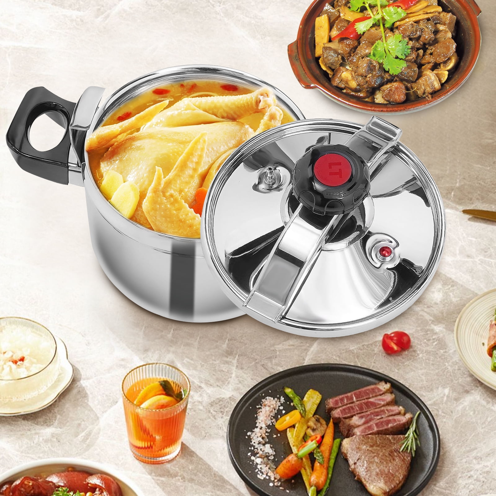 5L Stainless Steel Pressure Cooker with Safety Features, Quick Cooking, Non-slip Handles, Compatible with All Stoves, Large Capacity for Family Meals