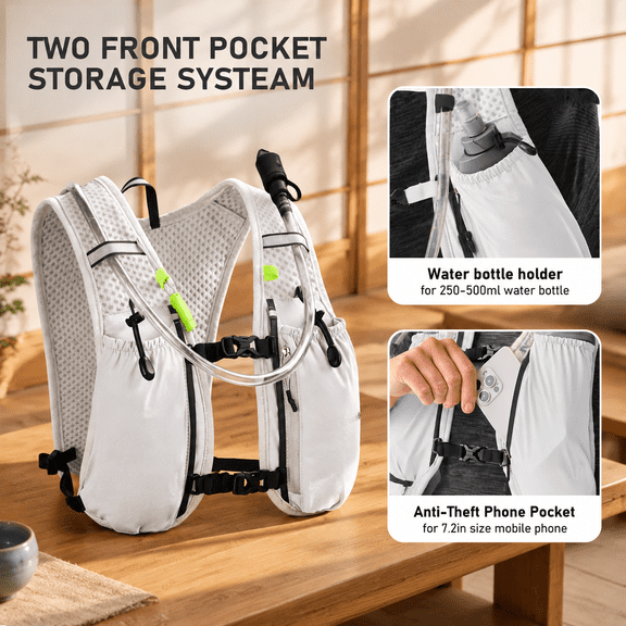 5L White Running Vest Hydration Pack with 1.5L Water Bladder
