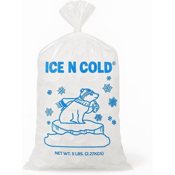 5LB Drawstring Ice Bags | ICE N COLD | 100 Count Bags