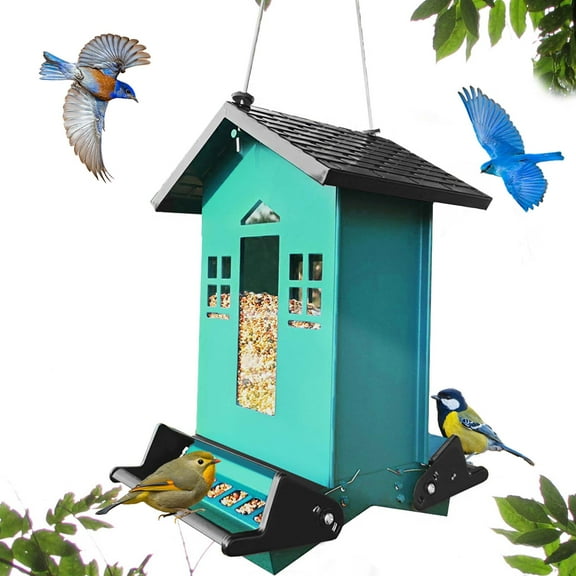 5LBS Bird Feeder Squirrel Proof, Hanging Bird Feeders for Outdoors, Large Capacity Metal Bird Seed Feeder, Weight-Activated Perches Wild Birdfeeder for Blue Jay, Cardinal, Garden