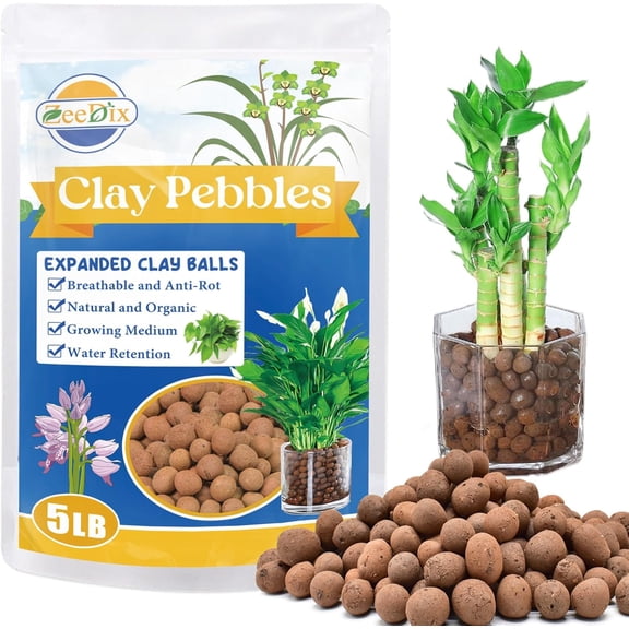 5LBS Expanded Clay Pebbles for Plants 4mm-16mm Clay Balls Organic Hydroton Leca Balls for Indoor Plants Hydroponic Gardening Orchids Drainage Decoration Aquaponics Succulents