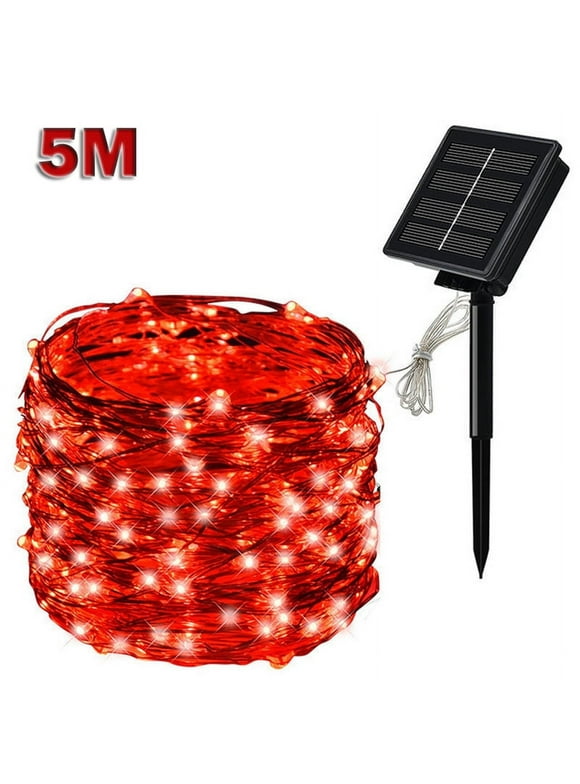 5M/10M/15M/20M/30M LED Solar Powered Energy Copper Wire Fairy Christmas Light String Light Lawn Lights 8 Different Lighting Modes IP65 Waterproof Multicolor Home Christmas Garden Decoration (Red)