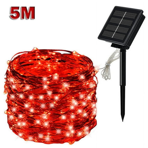5M/10M/15M/20M/30M LED Solar Powered Energy Copper Wire Fairy Christmas Light String Light Lawn Lights 8 Different Lighting Modes IP65 Waterproof Multicolor Home Christmas Garden Decoration (Red)