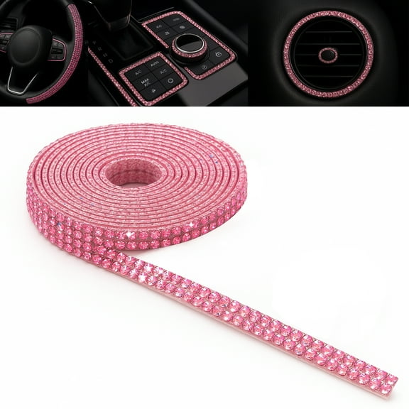 5M (16.4FT) 2-Row Rhinestone Trim for Car Steering Wheel & Interior Decor – Self-Adhesive Crystal Diamond Strip for Dashboard, Air Vents (Silver/Black/Pink)