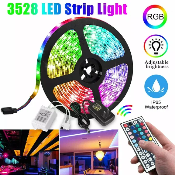 5M 16.4Ft Rgb Waterproof 300 Led 3528 Smd Flexible Strip Light 12V+Remote+Power