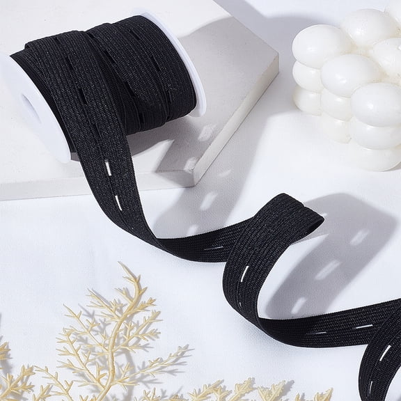 5M 19mm Polyester Buttonhole Elastic Cord with 1Pc Plastic Empty Spools White Knit Elastic Spool High Elasticity StretchableDIY