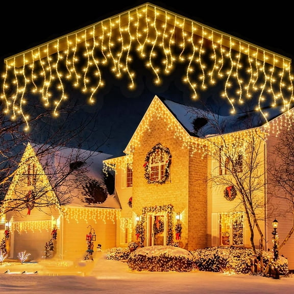 5M 216-LED Icicle Lights, Christmas Holiday String Lights, Indoor/Outdoor Use, 8 Lighting Modes, 16.4ft Decorations (1 Count)