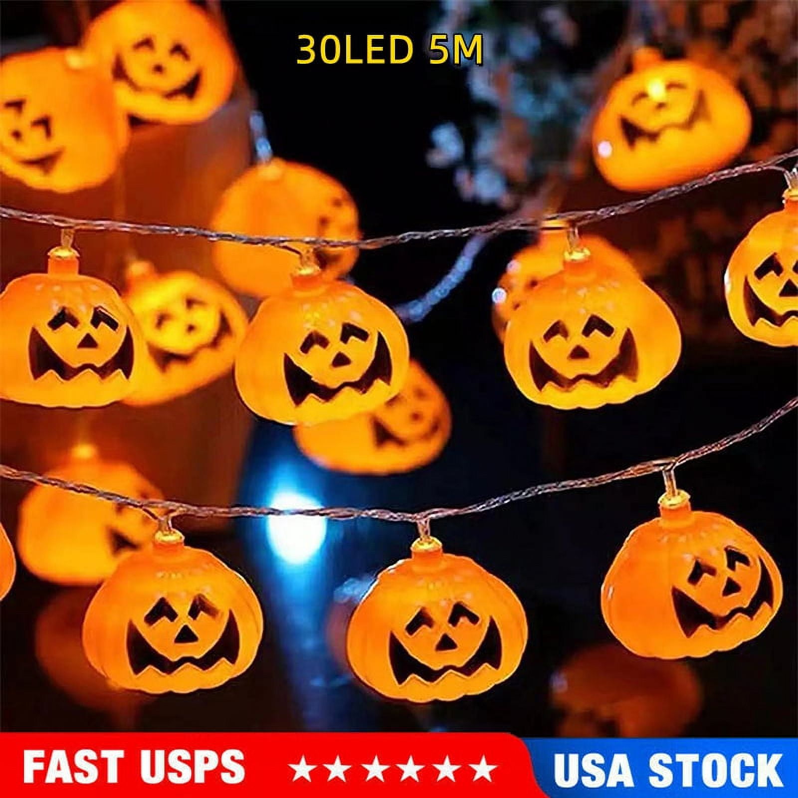 5M 30 LED Pumpkin Lights Halloween String Lights Home and Outdoor Decoration, Flickering, Steady Orange Light
