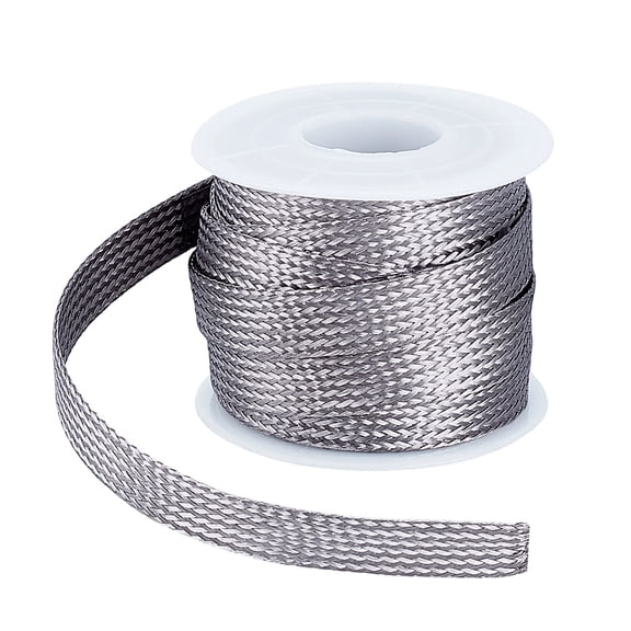 5M 304 Stainless Steel Flat Tinned Wire Flexible Shielding Ground Wire Mesh with 1Pc Plastic Spools Stainless Steel Color 10x0.8mm