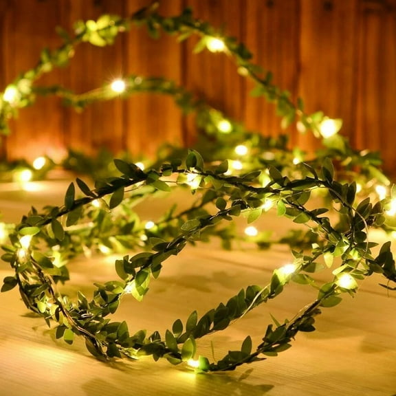 5M 50LED Artificial Leave Garland Realistic Vine Leaf Wreath with String Lights for Wedding Party Holiday Christmas Home Decor